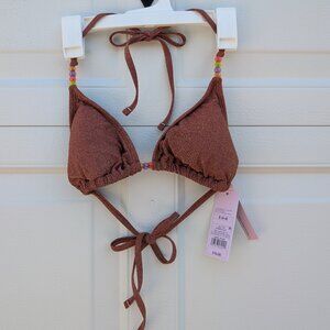 NWT- Wild Fable glitter triangle swim top with beads-Small